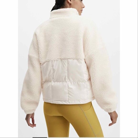 Fabletics Nelly Mixed Media Teddy Pullover Jacket Cream XL Half Zip - Picture 5 of 15